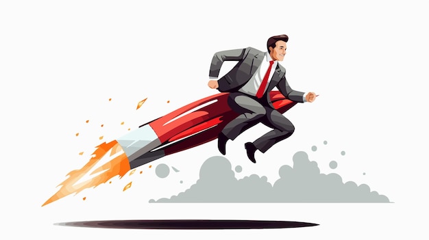 Vector dynamic businessman silhouette riding rocket vector illustration