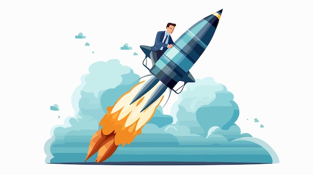 Vector dynamic businessman silhouette riding rocket vector illustration