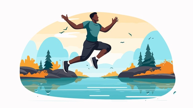 Vector dynamic cartoon illustration of black man jumping