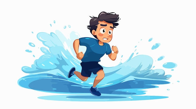 Dynamic Cartoon Illustration of Boy Running and Looking