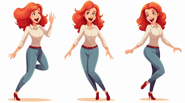 Dynamic Cartoon Woman Striking Pose Vector Illustration