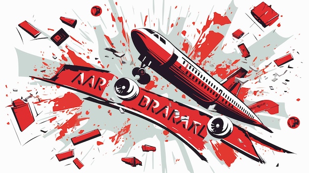 Vector dynamic collage of falling airplane and rubber stamp seal