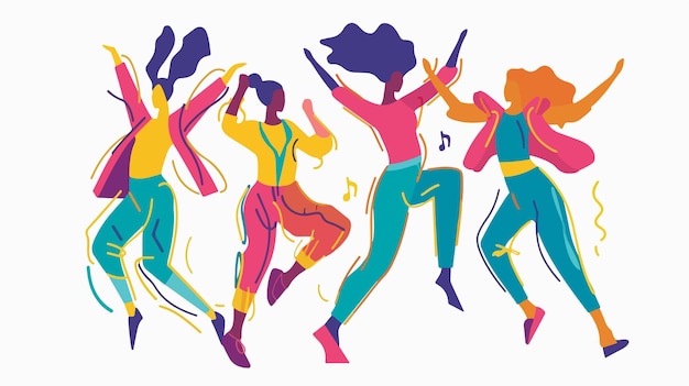 Dynamic Dancing Figures in Flat Vector on White Background