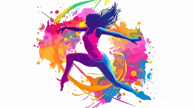 Dynamic Female Dancer on Colorful Background Vector Illustration