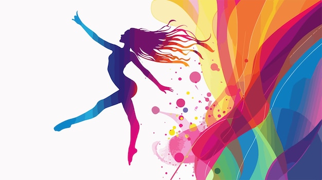 Dynamic Female Dancer on Colorful Background Vector Illustration