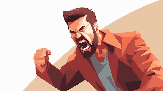 Vector dynamic fight scene aggressive man in anger ready for combat flat vector illustration