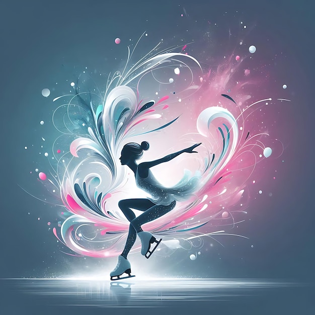 Vector dynamic figure skaters with swirling abstract colors and artistic effects