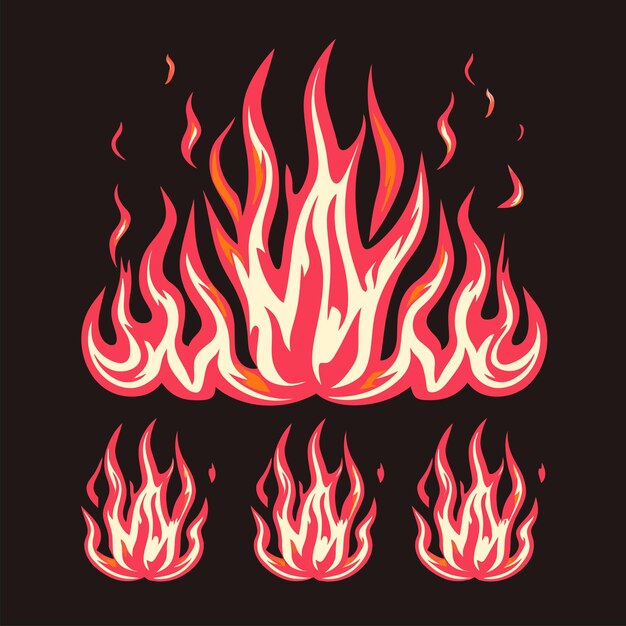 Vector dynamic flame illustrations for modern designs and tshirts flat design fire elements in vibrant c