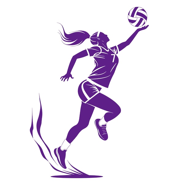 Vector dynamic illustration of a volleyball player in midair her silhouette