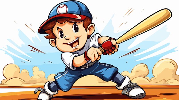 Vector dynamic label design featuring a boy playing baseball vibrant illustration for creative projects