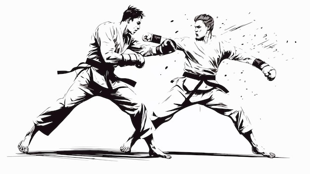 Vector dynamic line art of muay thai athlete vs taekwondo fighter in action