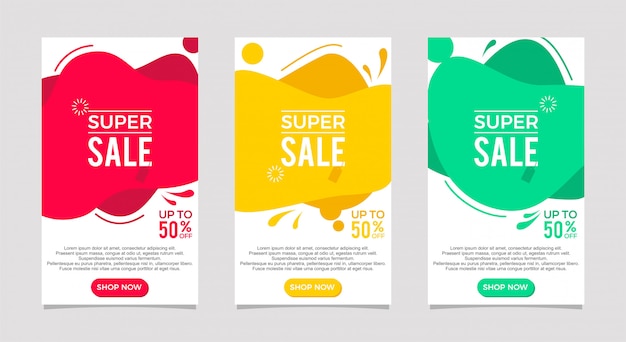 Dynamic modern fluid for sale banners set. Sale banner template , Super sale special offer