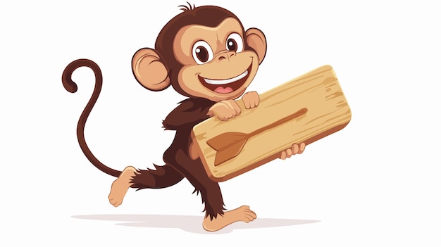 Vector dynamic monkey running with wooden arrow illustration