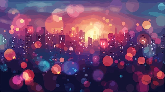 Vector dynamic night cityscape with blurred lights bokeh texture vector