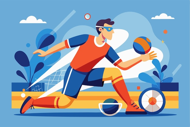 A dynamic paralympic goalball player prepares to throw the ball with skill and focus on the court Customizable flat illustration of Paralympic goalball