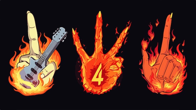 Vector dynamic rock hand sign on fire in hot music rock and roll concept