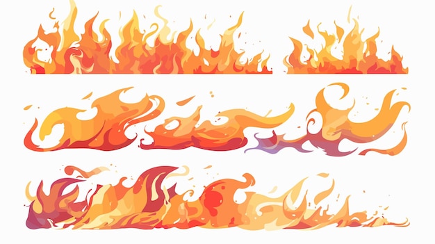 Dynamic Set of Fire Flame Banners in 2D Flat Style