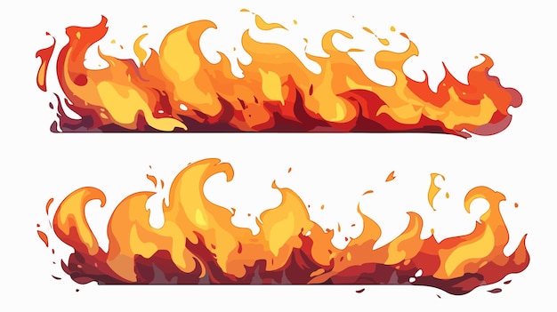 Dynamic Set of Fire Flame Banners in 2D Flat Style