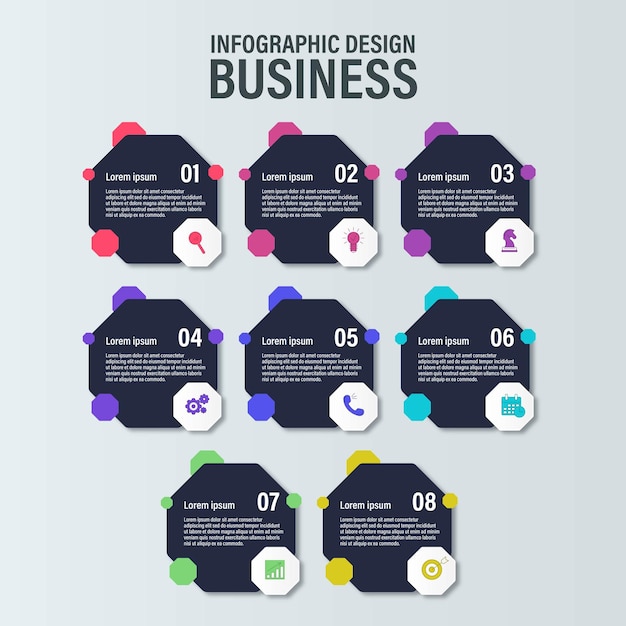 Dynamic Set of Horizontal Infographic Step Elements