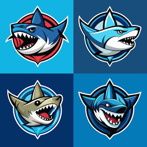 Vector dynamic shark logos collection aggressive shark mascot designs for esports teams and sports branding