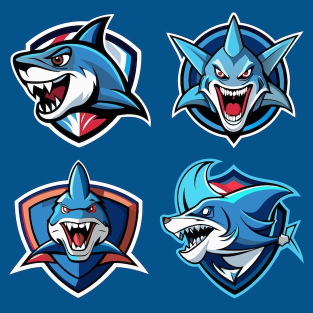 Vector dynamic shark logos collection aggressive shark mascot designs for esports teams and sports branding