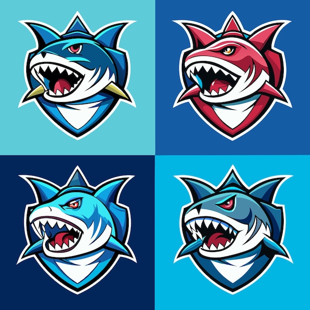 Vector dynamic shark logos collection aggressive shark mascot designs for esports teams and sports branding