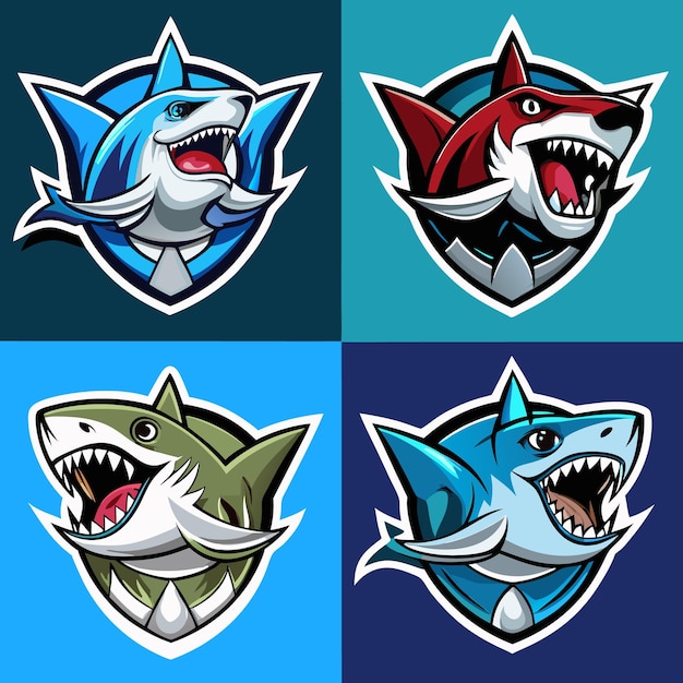 Vector dynamic shark logos collection aggressive shark mascot designs for esports teams and sports branding