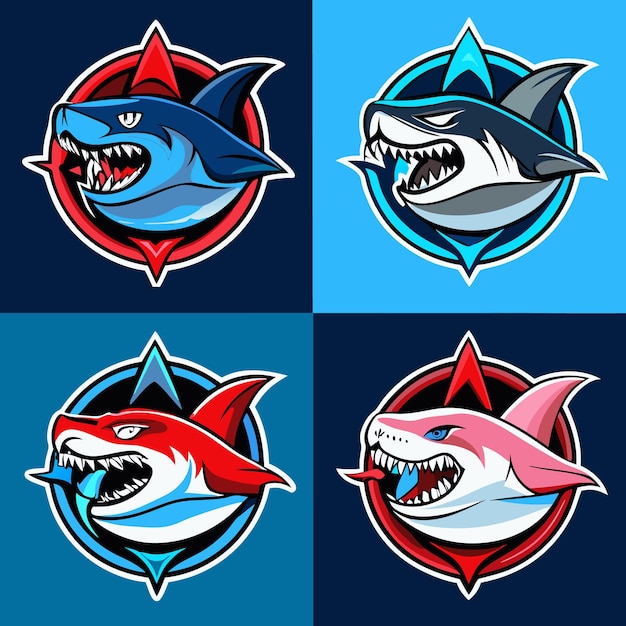 Vector dynamic shark logos collection aggressive shark mascot designs for esports teams and sports branding