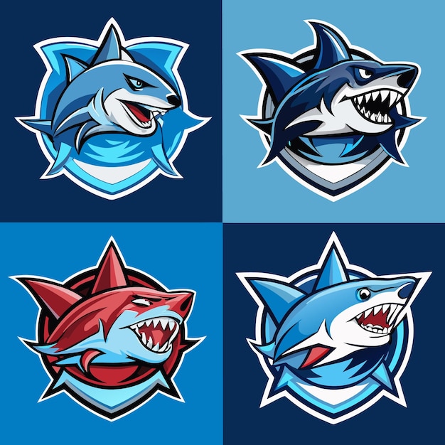 Vector dynamic shark logos collection aggressive shark mascot designs for esports teams and sports branding