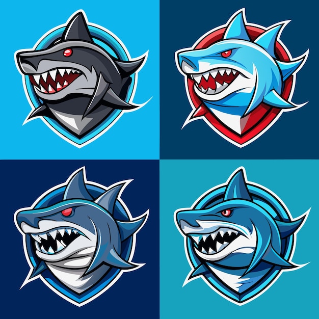 Vector dynamic shark logos collection aggressive shark mascot designs for esports teams and sports branding