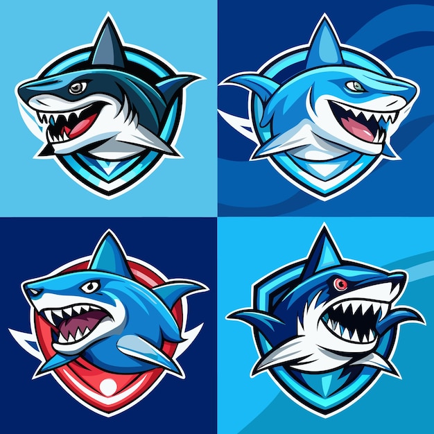 Vector dynamic shark logos collection aggressive shark mascot designs for esports teams and sports branding