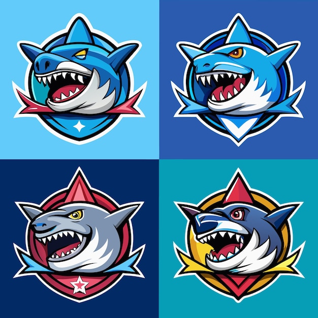 Vector dynamic shark logos collection aggressive shark mascot designs for esports teams and sports branding