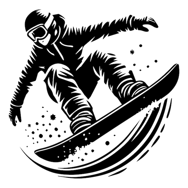 Vector dynamic silhouette of a snowboarder catching air on a jump