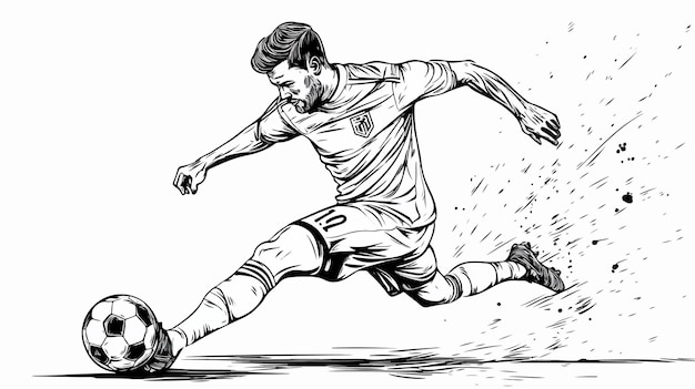 Dynamic Soccer Player Dribbling Shooting and Kicking Ball on Field