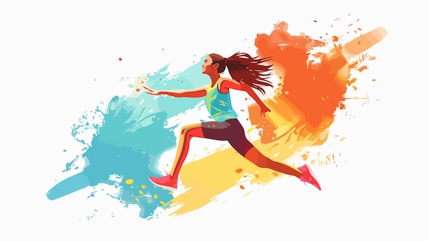 Dynamic Sporty Woman Jumping Against Vibrant Color Background