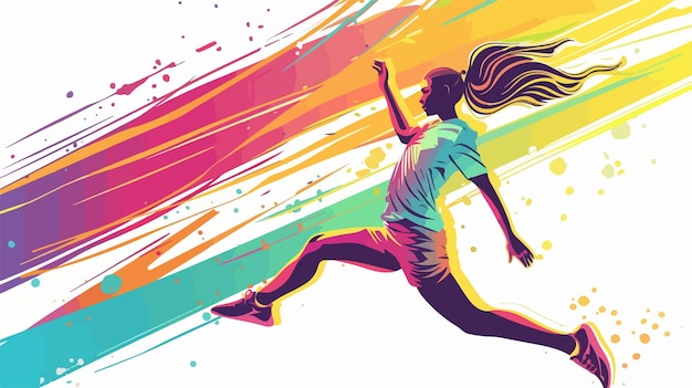 Dynamic Sporty Woman Jumping Against Vibrant Color Background