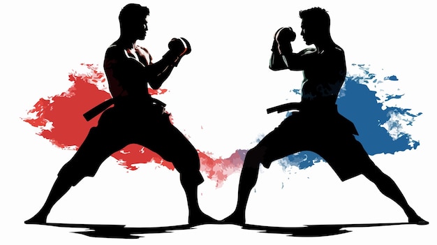 Vector dynamic thai boxing silhouette vector on white background