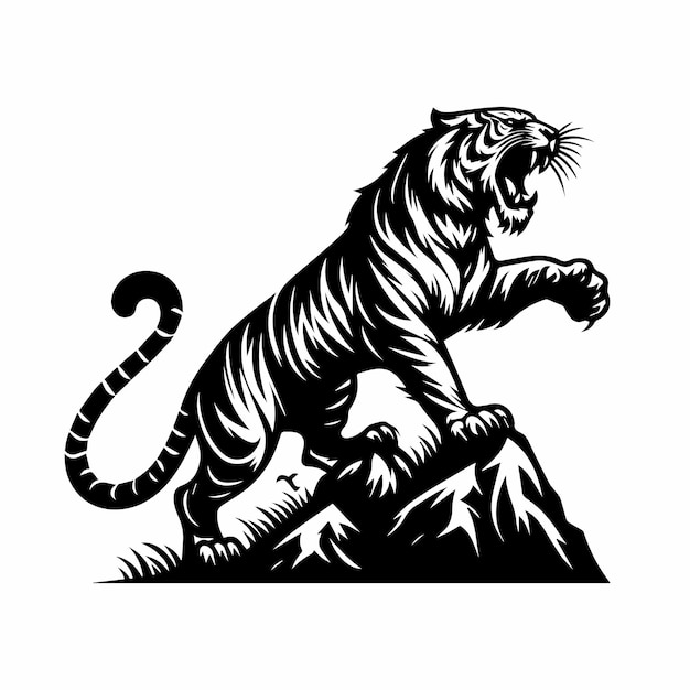 Dynamic Tiger Roaring Vector Silhouette