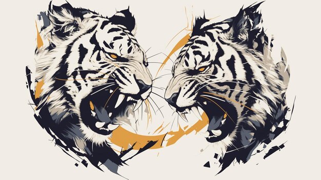 Vector dynamic tigers with fierce expressions