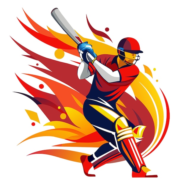 Dynamic vector illustration of a Cricket Batsman in action portrayed with the fluidity and vibrancy