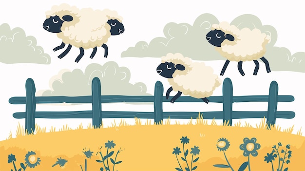 Dynamic Vector Illustration of Sheep Jumping over Fen