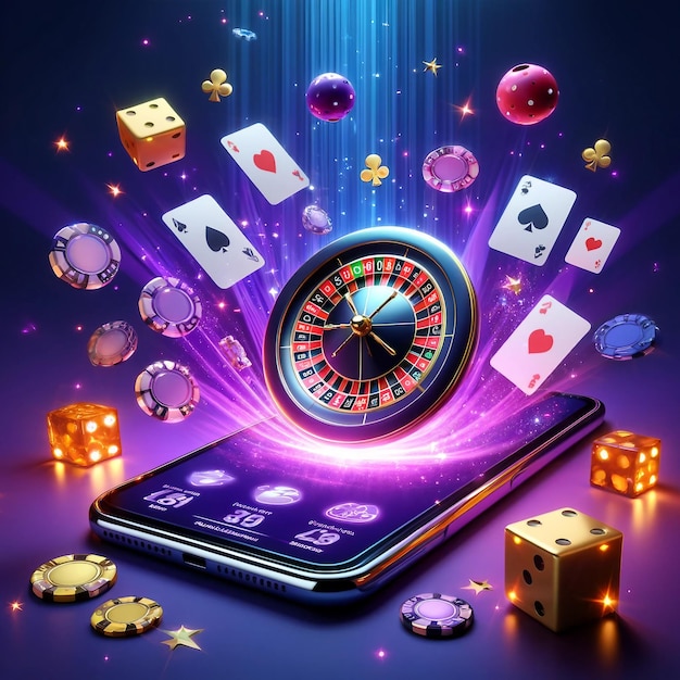 Dynamic vibrant casinothemed image with smartphone roulette