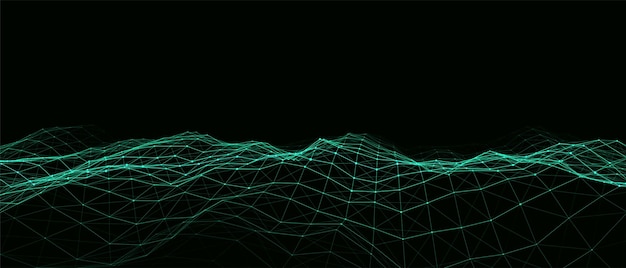 Dynamic wave with connected dots and lines on dark background Digital wave background concept Abstract technology background Big data visualization Vector illustration