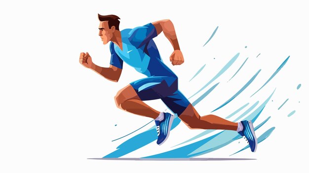 Vector dynamic young athlete in blue sportswear running flat vector illustration