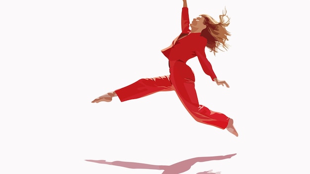 Vector dynamic young woman dancer in red suit jumping high flat vector image