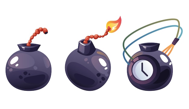 Dynamite bomb explosion tnt detonator fuse fireworks isolated set collection concept graphic