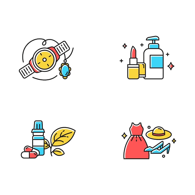 E commerce departments color icons set.