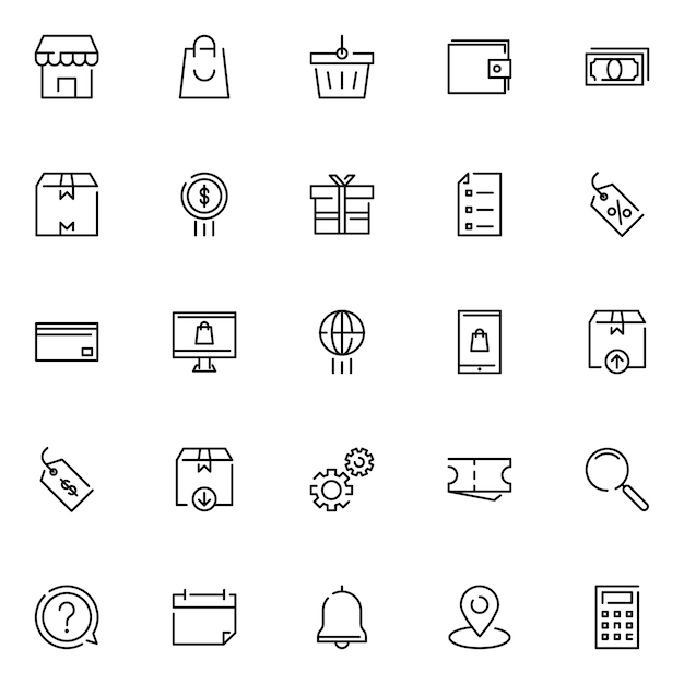 E-commerce icon pack, with outline icon style