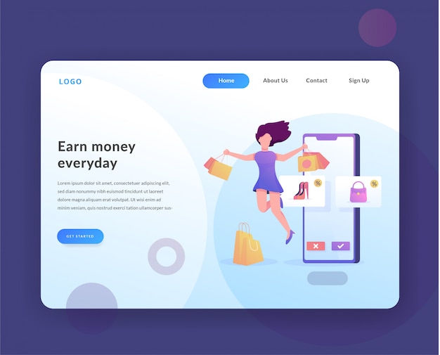 e-commerce web landing page with illustration