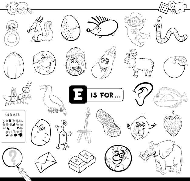 E is for educational game coloring book